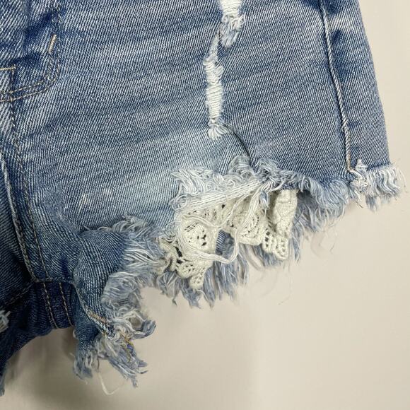 Mossimo Jean Denim Super Shorts Cut Offs 0 25 Distressed Exposed Pocket - Picture 6 of 9